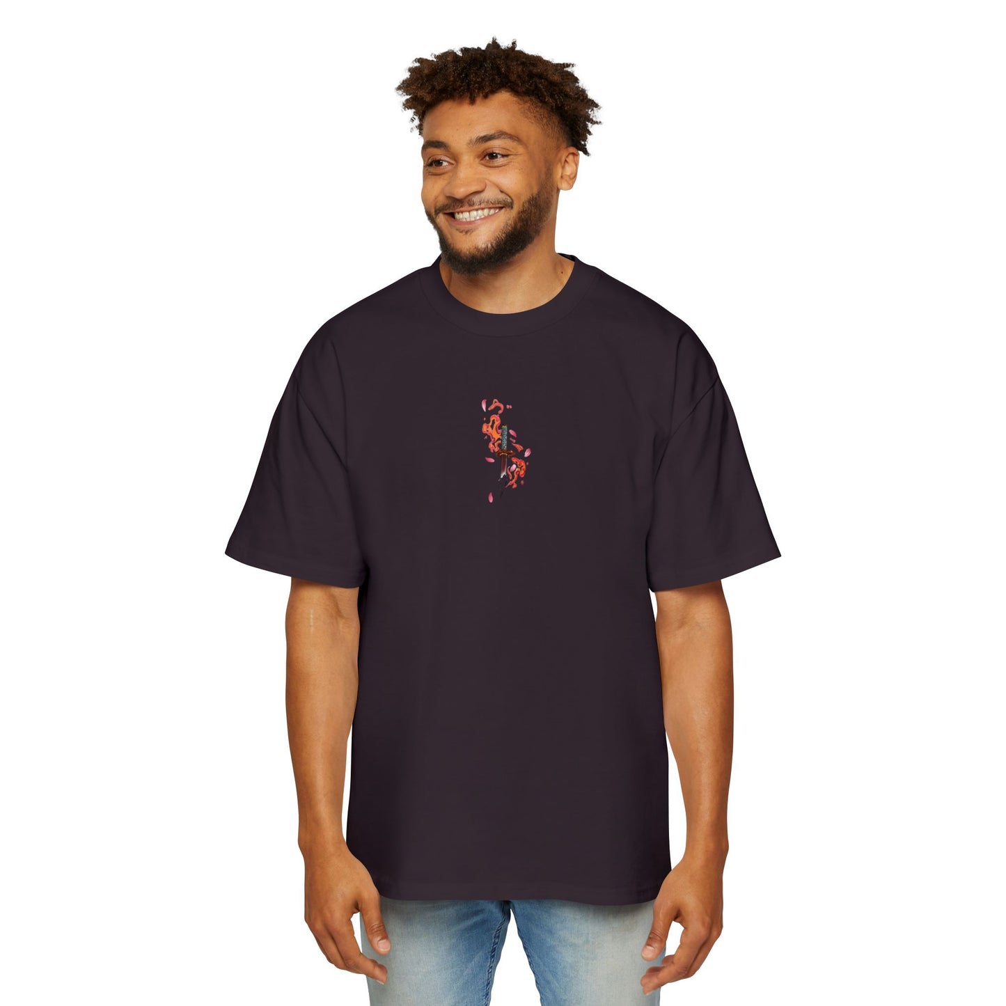 Demon Slayer-Inspired Graphic Tee — Fiery Anime Face Oversized Shirt