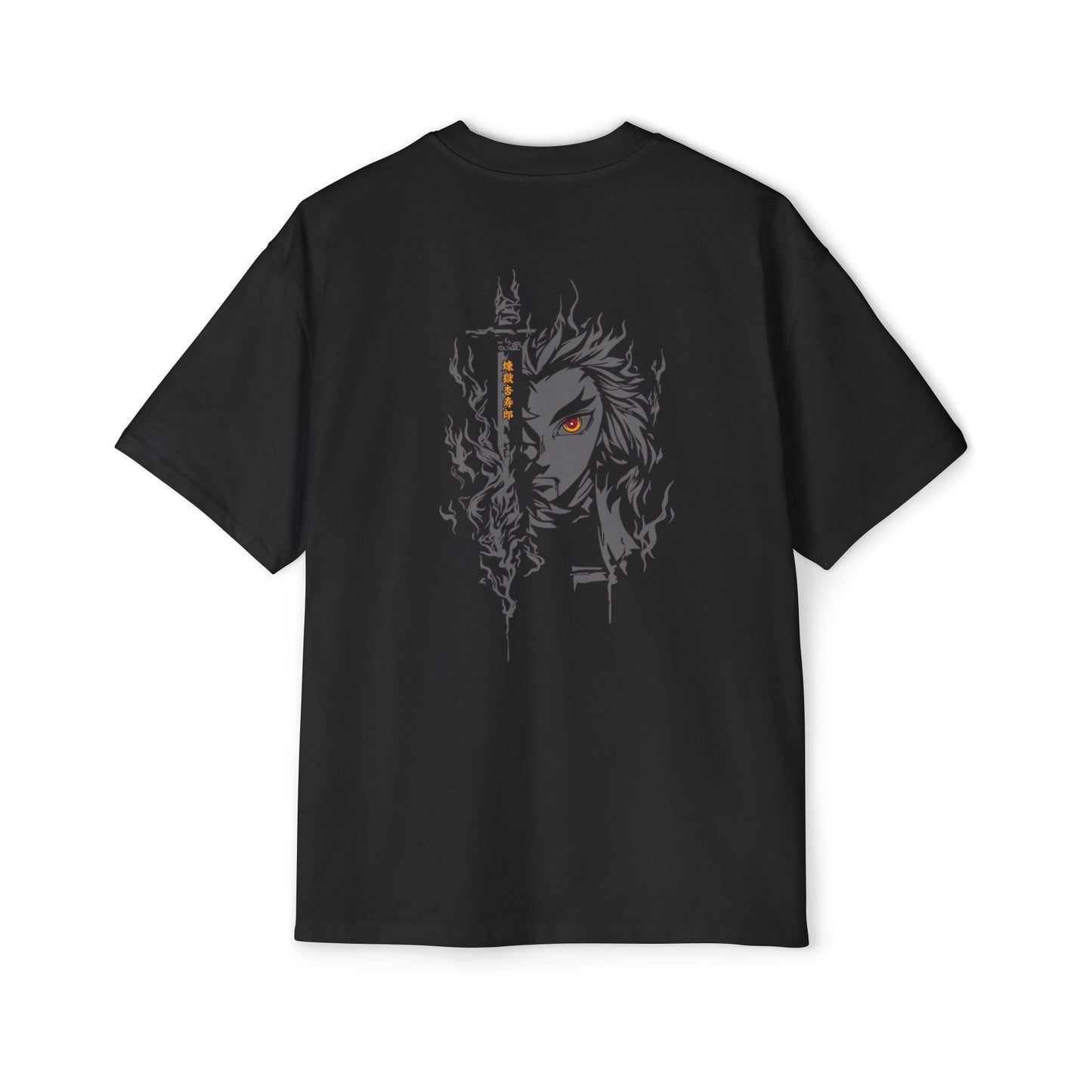 Demon Slayer-Inspired Graphic Tee — Fiery Anime Face Oversized Shirt