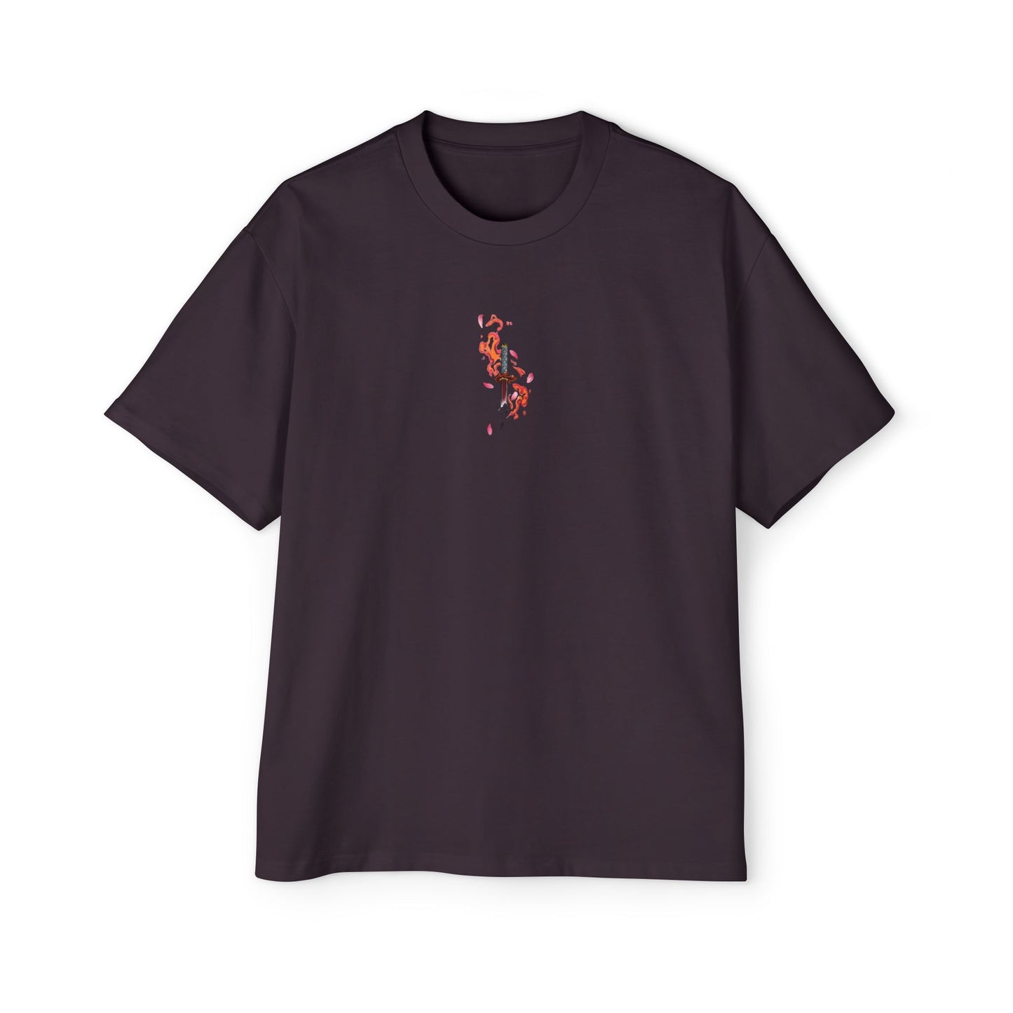 Demon Slayer-Inspired Graphic Tee — Fiery Anime Face Oversized Shirt