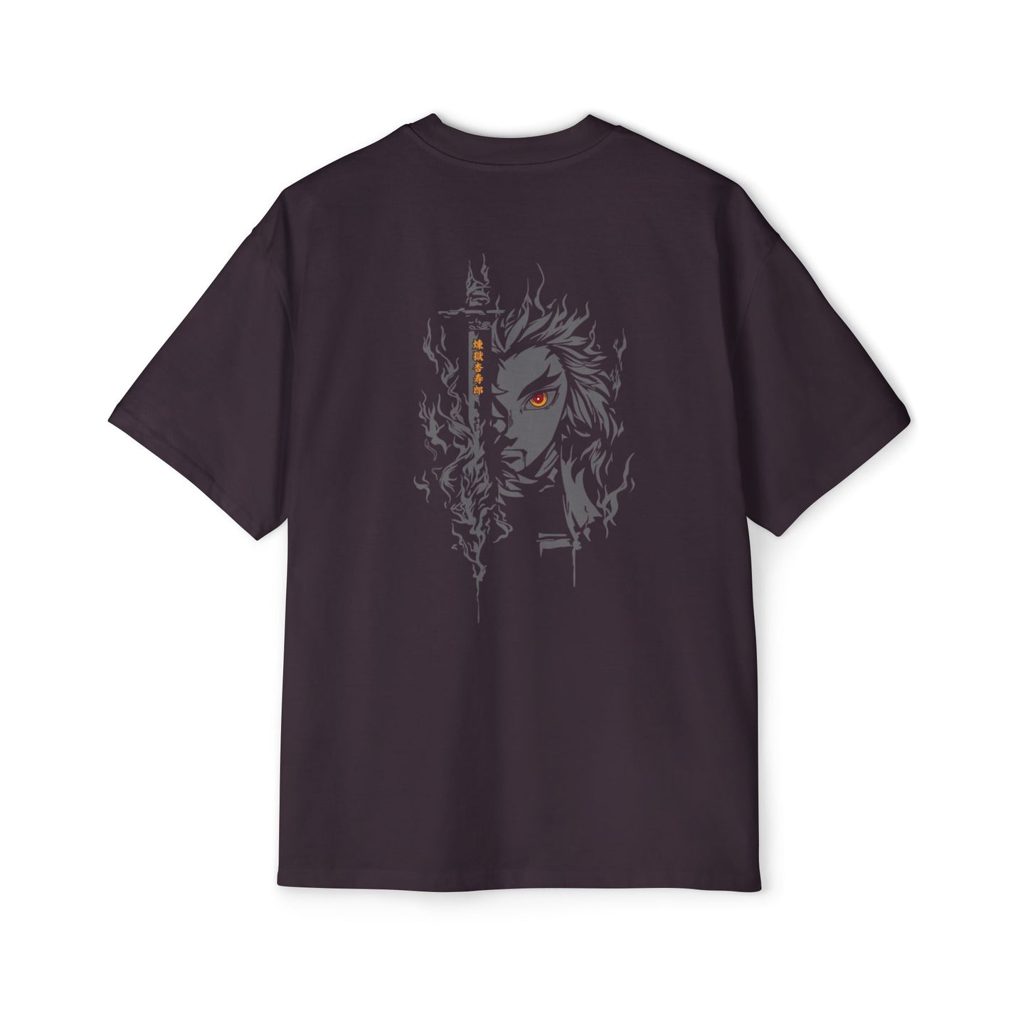 Demon Slayer-Inspired Graphic Tee — Fiery Anime Face Oversized Shirt