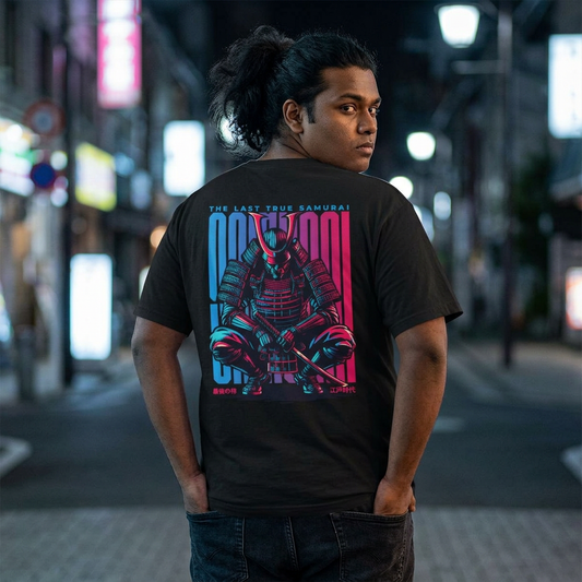 Oversized Samurai Graphic T-Shirt – Retro Neon Art