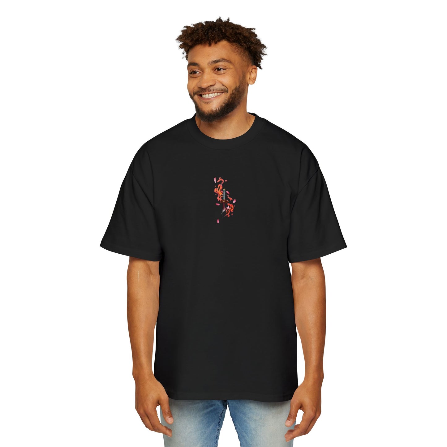 Demon Slayer-Inspired Graphic Tee — Fiery Anime Face Oversized Shirt