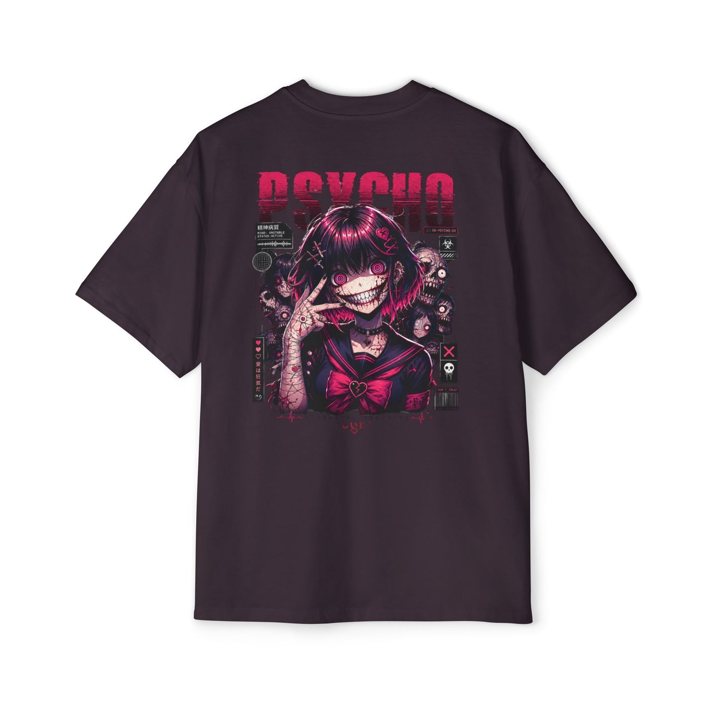 Oversized Cotton Tee – Psycho Anime Girl Graphic