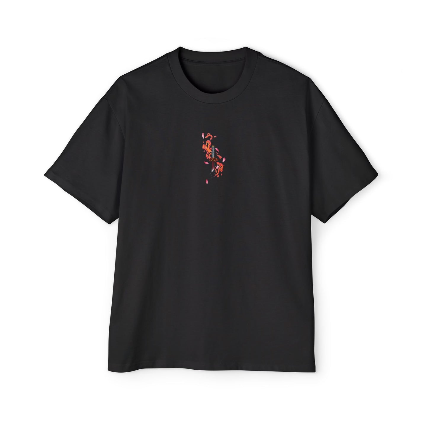 Demon Slayer-Inspired Graphic Tee — Fiery Anime Face Oversized Shirt
