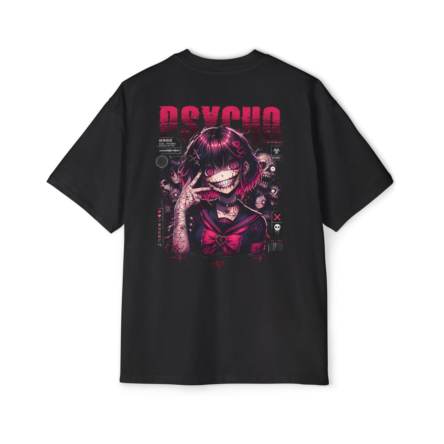 Oversized Cotton Tee – Psycho Anime Girl Graphic